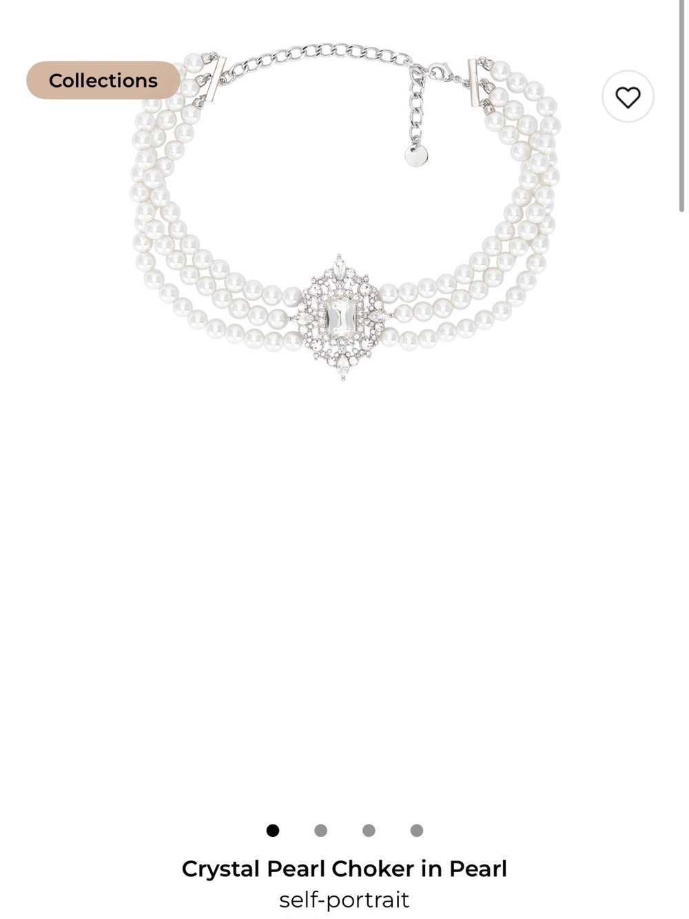 Self-Portrait Triple-Strand Pearl Choker Necklace with Silver Crystal Medallion
